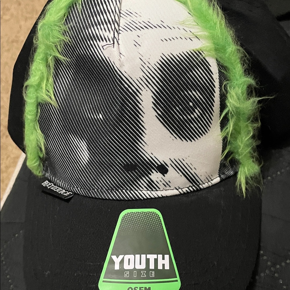 Youth Black and Green Hat with beetle juice Design